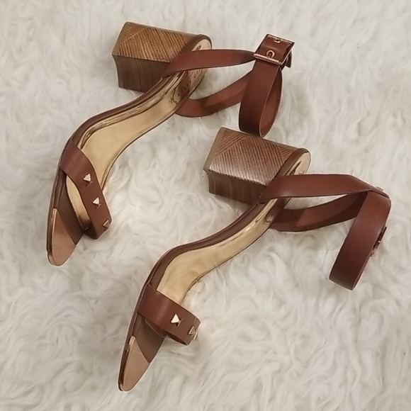 💕TED BAKER💕 Biah Ankle Strap Studded Bow Block Heel Sandals Brown EU 39.5 NWT - Picture 6 of 7